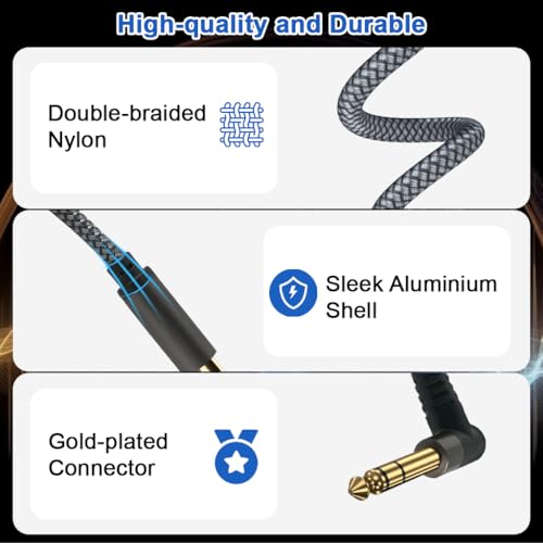 Image of Verilux Electric Guitar Cable 6.35mm 9.8FT /3M, 6.35mm Male to 6.35mm Male Aux Cable with Hi-Fi Sound Nylon Braided, 6.35mm Aux Stereo Audio Cable Gold-Plated for Amps, Electric Bass & Guitar, Speaker