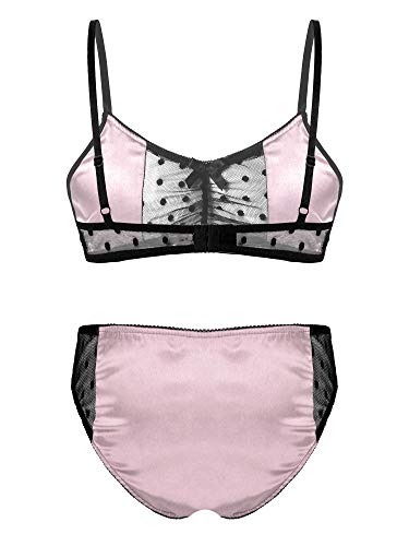 Mens Smooth Satin Mesh Lingerie Set Whisper Bralette Bra Tops with Sissy Panties Thongs2