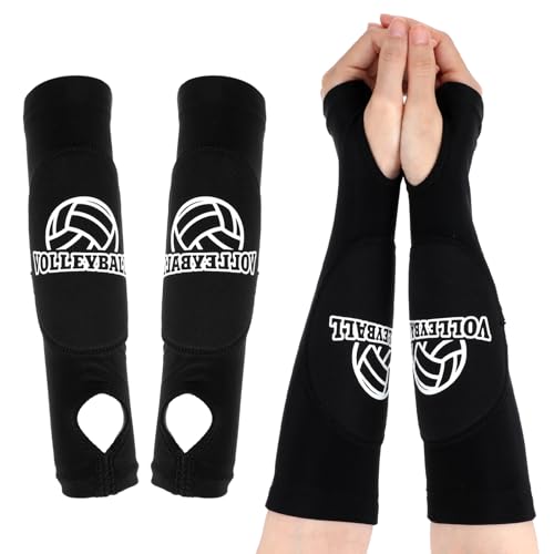 Ymapinc 1 Paar Armschoner Volleyball Elastisch Armschoner Volleyball Herren mit 4mm Daumenloch Sport Unterarmschutz Armsleeve Mit Schutzpolster für Wettbewerb Unterhaltung Train(Schwarz)