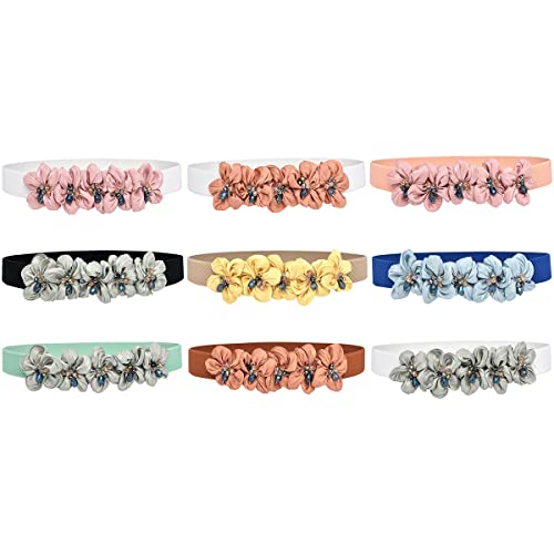 Womens Slim Elastic Waist Belt Thin Narrow Stretch Chiffon Flower with Crystal Elegant Sweet Corset for Dresses2