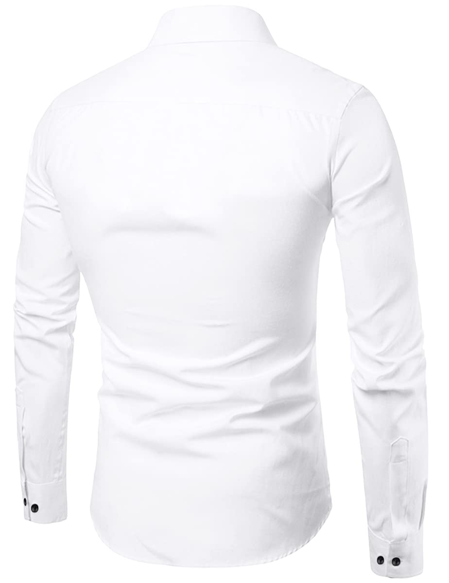 Camicia casual da uomo in cotone tinta unita, vestibilità regolare, a maniche lunghe, con colletto e collo alla moda, formale