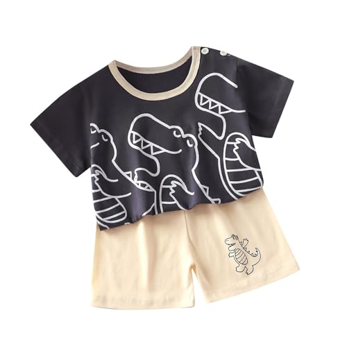 Baby Boys Girls Cotton 𝐏ajamas Short Sleeve Summer Outfits Crewneck Tops and Shorts Sl𝐞epwear Dinosaur Loung𝐞wear