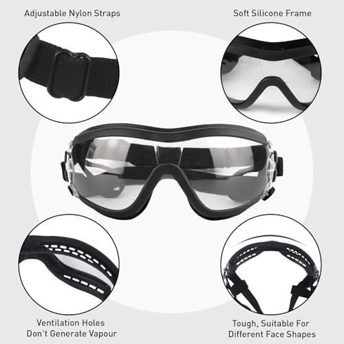 Fohuanky Hundebrille für mittelgroße und große Rassen, Verstellbarer Riemen, UV-Schutz, Brille für Golden Retriever, Labrador, Deutscher Schäferhund, Boxer (Transparent)