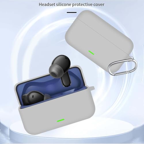 Image of Aniex Silicone Case Cover for realme Buds T500 Pro, Shockproof, Anti-Slip, Dustproof, Scratch Resistant, with Carabiner Hook, Full Body Protection (New Grey)