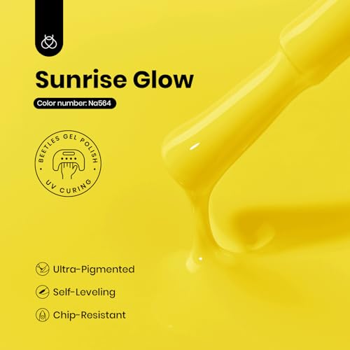 Image of Beetles Yellow Gel Nail Polish - Sunrise Glow Bright Yellow Gel Polish, Hema Free Color Matching Bottles Glossy Finish for DIY Manicure Salon 0.5Oz
