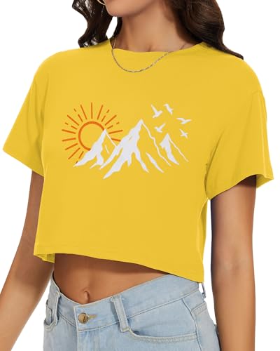 Image of Womens Summer Crop Tops Short Sleeve Round Neck T-Shirts Loose Fit Casual Blouse 2026