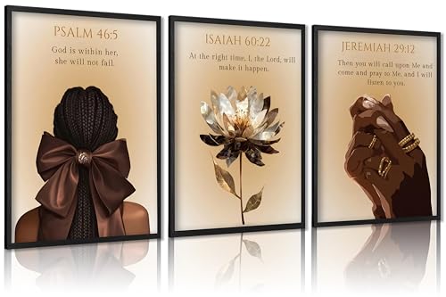 Framed Black Woman Christian Wall Art African American Black Girl Painting Picture Wall Decor Bible Verses Inspirational Psalms Poster Print Artwork for Living Room Bedroom