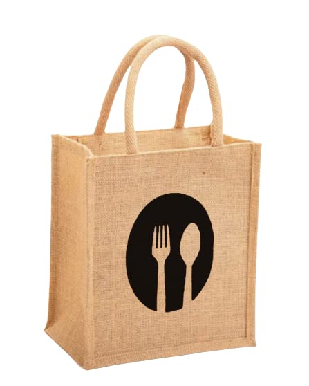 Rupanjali Jute Lunch Bag for Tiffin Box, Water Bottle, with Big Inside Zipper Pocket for Accessories | Jute Lunch Bag for Men & Women (Size 11X9X6 inch) (SPOON BLACK) (B0C8ZJXM6Z) Amazon Price History, Amazon Price Tracker