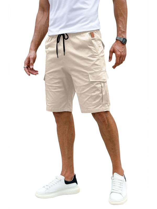Elegancity Kurze Hosen Herren Aprikose Cargo Shorts Sommer Freizeithose Kurze Elastische Taille Chino Shorts Mit 6 Taschen L