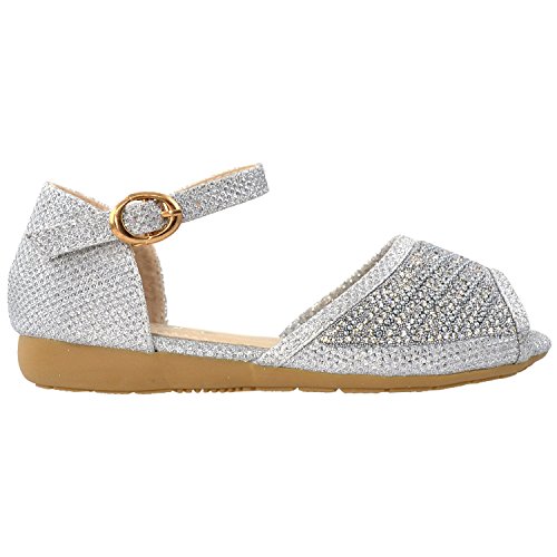 Generation Y Girls Flat Sandals Kids Peep Toe Ankle Strap Glitter Dress Shoes GY-KS-IVY-012