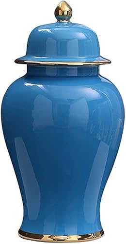 ROBMET Tarro decorativo de jengibre para decoración del hogar tarro moderno de cerámica con tapa florero de flores esmaltado brillante chino para