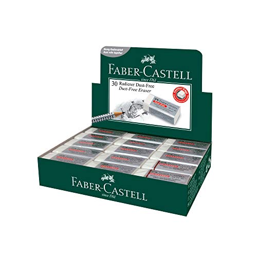 Faber-Castell Dust Free White Eraser (Box of 30) - Soft Erasing, Comfort Edge, Latex Free, Great for Black Lead Erasing for School, Office & Home