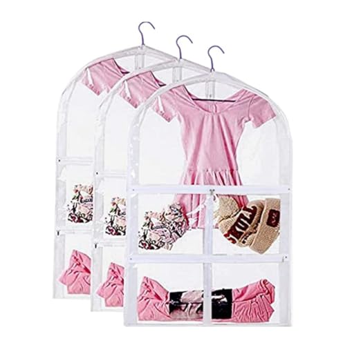 Clothes Cover 3 Pack Clear Dance Garment Bag Suit Bags with Zipper Pockets for Hanging Clothes Suit Bags (Color : White, Size : 90 * 60 * 8cm)