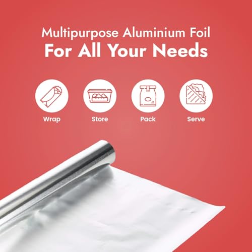 Image of Claret Food Grade Aluminium Foil Roll | 18 Meter | Kitchen Foil for Wrapping Roti Snacks Tiffin | Durable and Hygienic Foil Paper (Pack of 1)