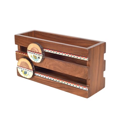 Image of Aakriti Art Creations Floral Art Wooden Magazine Holder | Hand-Painted & Teak Wood Magazine Holder | Magazine Holder & Storage Decor for Hall | Magazine Holder for Bedroom, Living Room, and Entryway