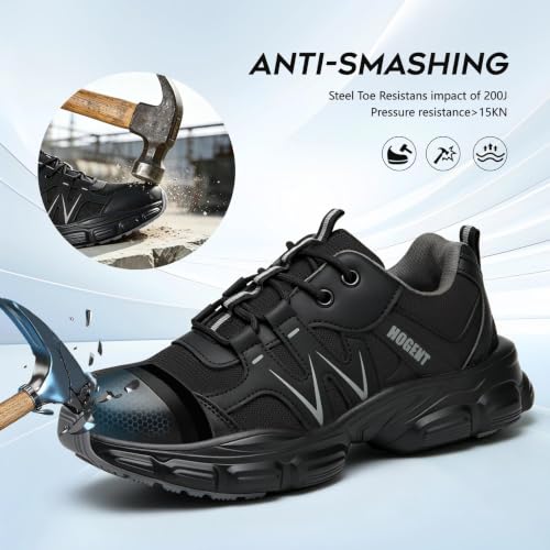 Image of Hogent Steel Toe Shoes for Men Women - Non Slip & Lightweight Work Shoes | Shock Absorption Cushion Sole, Breathable Safety Shoes, Ideal for Construction, Warehouse, Kitchen Work, Food Service