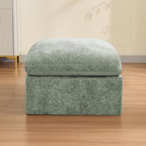 Image of 33.5'' Cloud Ottoman for Modular Sofa, Comfy Chenille Upholstered Footrest with Memory Foam, Fully Compressed Packaging, Oversized Ottoman Bench for Living Room or Small Space, Green