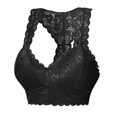 FCMKBT 1 PC New Sexy Women Plus Size Vest Crop Wire Free Flexible Bra Soft Lace Lingerie Sexy V-Neck Underwear Size S-3XL Black Cover