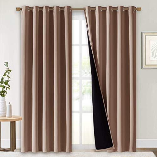 Image of NICETOWN Warm Curtains for Winter, 100% Blackout Curtains Thermal, Noise Reduction and Privacy Curtains for Patio Door, Black Lined Blackout Drapes with Grommets, Cappuccino, 1 Pair, W70 x L84