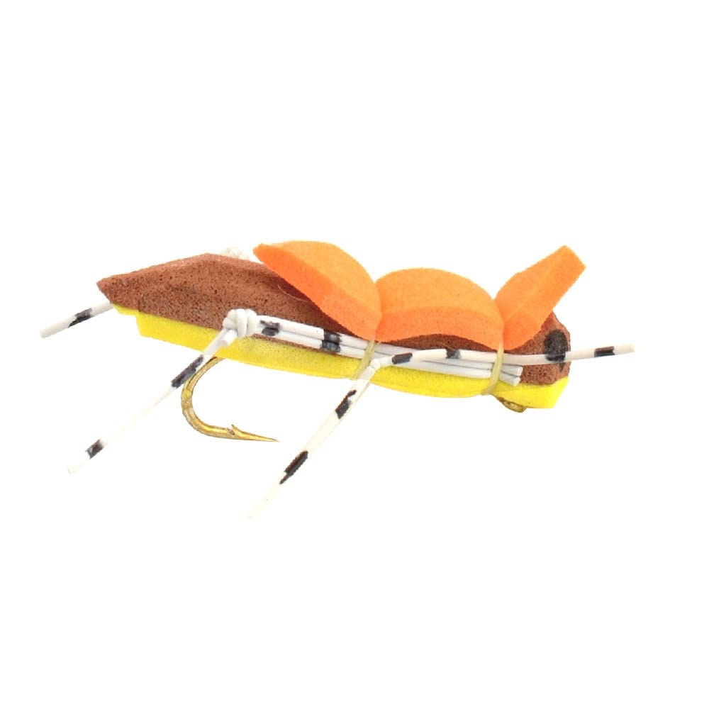 The Fly Fishing Place Morrish Hopper Foam Body High Visibility Grasshopper Dry Fly Fishing Fly - 12 Flies - Yellow/Tan - Hook Size 10 - Hopper Dropper Indicator Fly