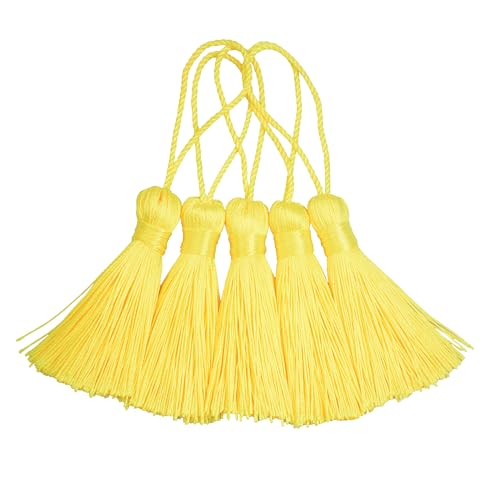 Image of 20Pcs 4.3 Inch Mini Craft Tassels for Earrings, DIY Crafts(Yellow) | Handmade soft terylene, 2-inch cord loop, small Chinese knot-for earrings, bookmarks, tags, souvenirs and DIY crafts.