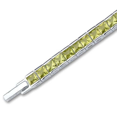 Peora 16 Carats Peridot Tennis Bracelet For Women 925 Sterling Silver, Genuine Gemstone, 42 Pieces Princess Cut, 7 3/4 Inch Length #TOP1