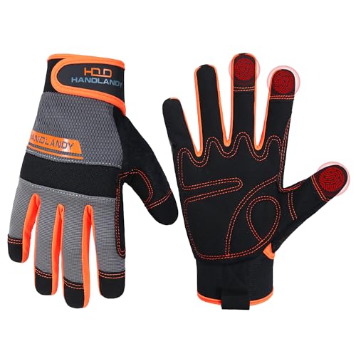 Image of HANDLANDY Touchscreen Work Gloves for Men and Women, Utility Working Glove for Yardwork Gardening, Breathable Mechanic Gloves