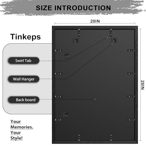 Image of 20x28 Picture Frame Gallery Style Black Frame - Large 20 x 28 Poster Frame for Wall, Hang Horizontally or Vertically