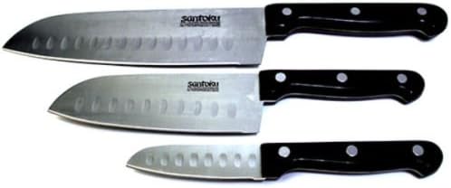Set of 3 Black Handle Stainless Steel Santoku Chef Knife Set 7"5"3" Blades