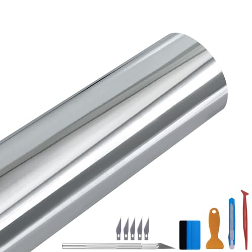 Image of LZLRUN 1FT x 5FT Chrome Mirror Vinyl Wrap Adhesive Car Sticker Decal Film (Silver, 1FT x 10FT)