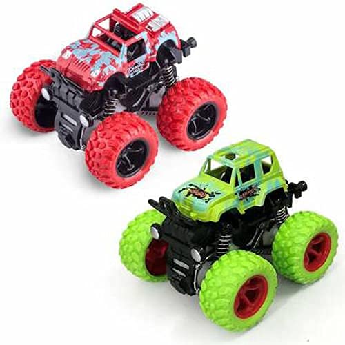 THE FLYER'S BAY Friction Powered Mini Monster Trucks for Kids, Big Rubber Tires, Pack of 2