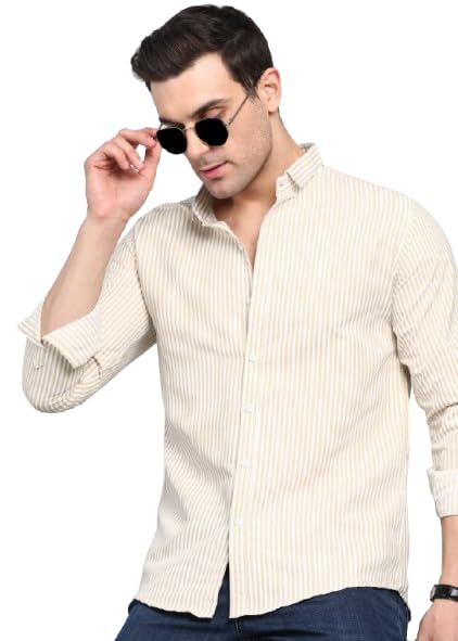 Image of Men's Cotton Casual Striped Classic Collar Slim Fit Shirt