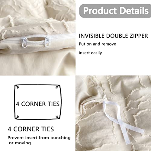 Boho Duvet Cover Set King Size,Tufted Jacquard Bedding Set,3 Pieces Chic Home Comforter Cover Set For All Seasons Teens Kids Boys Girls Adults Room Decor,1 Quilt Cover 2 Pillow Cases(Beige,King) #TOP4