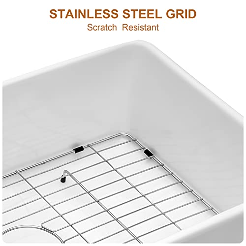 33 Inch Single Bowl White Farmhouse Sink - Lepuday Apron Front Ceramic Porcelain Fireclay Farm Kitchen Sink, Reversible Farmhouse Sinks Basins With Strainers & Bottom Grids #TOP5