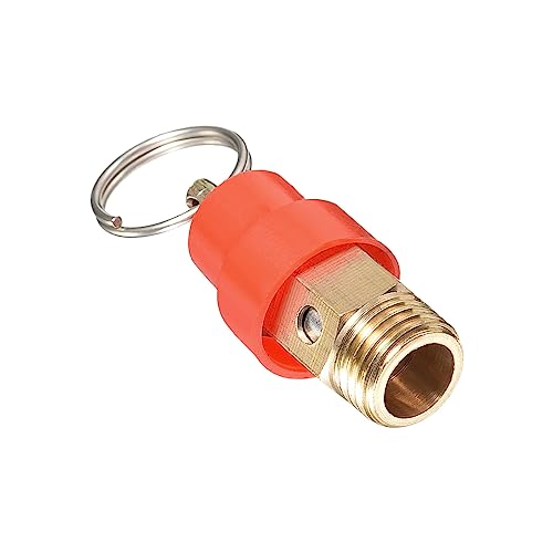 M METERXITY Air Compressor Valve - Brass Safety Valve, 115 PSI Set Pressure, Apply to Small Volume Pressure Reduction Applications (G 1/4 Male Threaded, Red)
