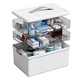 GREELUE Medikamenten Aufbewahrung, Medizinbox Hausapotheke Box Groß, Arzneimittel Box Organizer mit Griff, für Haushalt Büro Reise Badezimmer Familie Weiß