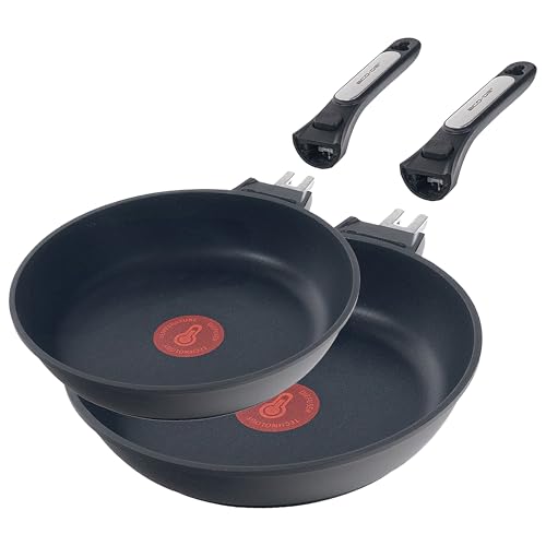 ECODE® Sartenes 24/28 cm con 2 Mango Extraible, Antiadherentes y Indicador de Temperatura Óptima - Aptas para Horno, Lavavajillas y Todas las Cocinas - Aluminio Fundido Inoxidable (24 + 28 cm)
