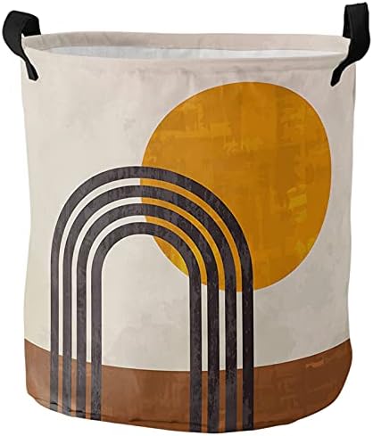 Laundry Hamper, Bohemian Abstract Art Mid Century Sun Rainbow Boho Collapsible Clothes Hamper with Handles Water Repellent Freestanding Storage Basket for Clothes Toys