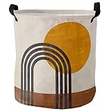 Laundry Hamper, Bohemian Abstract Art Mid Century Sun Rainbow Boho Collapsible Clothes Hamper with H