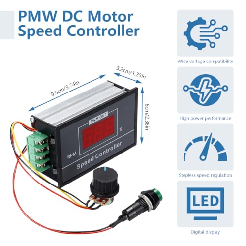 Image of Serplex PWM DC Motor Speed Controller 6V, 60V 30A with Digital Display, Stepless Speed Adjustment, Potentiometer Dial & Start /Stop Switch