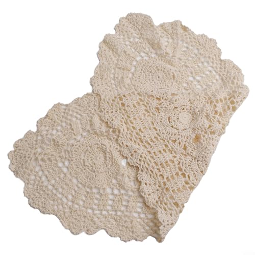 Camino de mesa vintage de ganchillo elegante tapete ovalado de algodón para decoración del hogar y cafetería