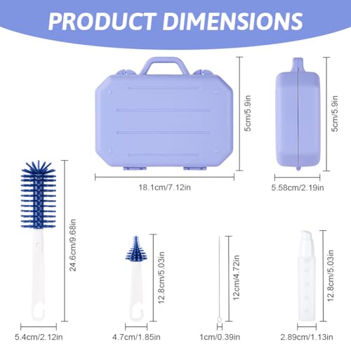 Vicloon 5 in 1 Travel Baby Bottle Set - Portable Silicone Bottle Brush, Straw & Pacifier Brush, Drying Rack, Dispensing Bottles, Purple - Image 2