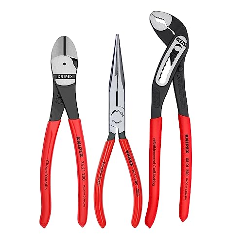 KNIPEX Tools 00 20 08 US1 Long Nose, Diagonal Cutter, and Alligator Pliers 3-Piece Tool Set, Red (Packaging May Vary) #1