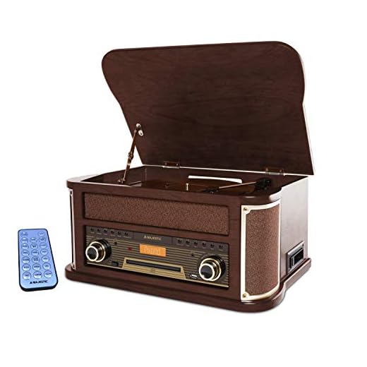 Majestic TT 47 DAB - Giradischi 33/45/78 giri, Bluetooth, Radio DAB+ e Fm, Lettore CD/MP3, Ingresso Usb, Cassetta, Telecomando, marrone