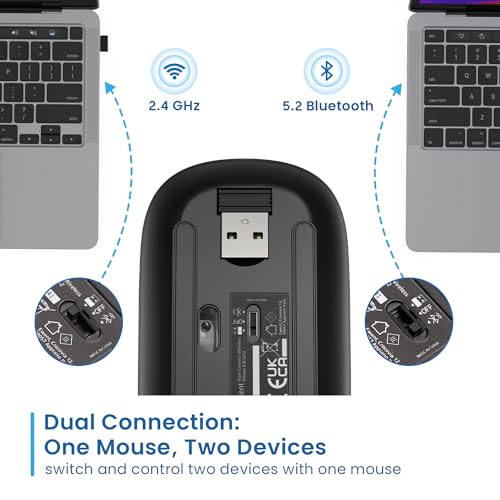 Ewent Mouse Wireless Ricaricabile Con Luci Rgb | Bluetooth 5.2 & 2.4 Ghz | Dpi Regolabile (800/1200/1600) | Pulsanti Silenziosi | Compatibile Con Windows, Mac, Ios, Android - 2