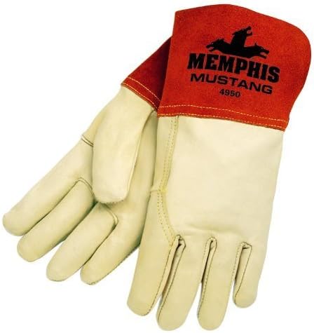 MCR Safety 4950XL Mustang Premium Grain Cow MIG/TIG Welder Men's Gloves with Gauntlet Split Leather Cuff, Cream, X-Large, 1-Pair by MCR Safety