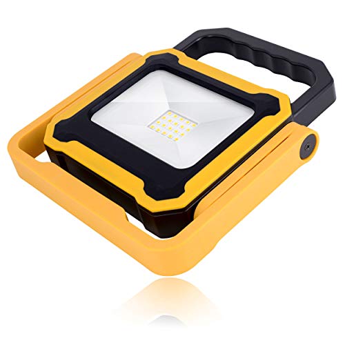 LED Akku Baustellenlampe Baustrahler 10W mit schnell aufladbarer USB Powerbank Batterie Werkstattlampe Arbeitsscheinwerfer Arbeitsleuchte 4400mAh 4-Licht-Modi Wasserschutz IP54