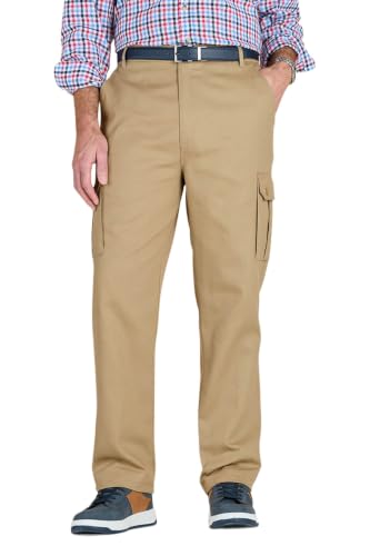 Image of Pegasus Men's Cotton Cargo-Style Trousers with Side Elastic Waist, Functional and Comfortable Smart Casual Outdoor Pants Dark Stone