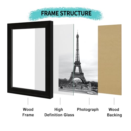 Image of iRahmen 8.5x11 Vintage Picture Frame - High Definition Real Glass Wooden Photo Frames for Tabletop Display and Wall Mounting (Black, Set of 4)