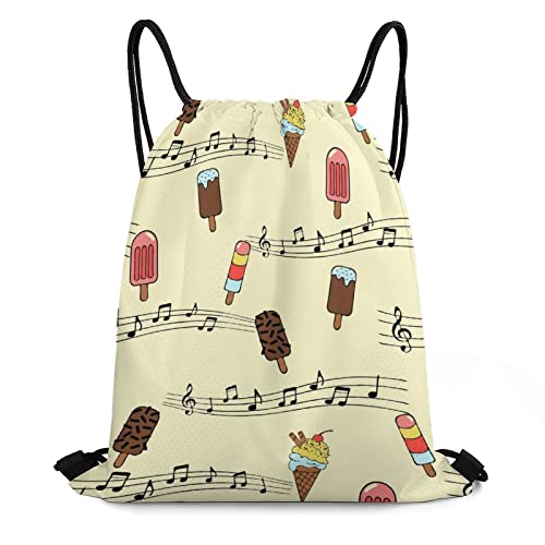 385 Mochila con Cordón Helado Y Notas Musicales con Clave Mochilas Escolares Cómodo Mochila De Cuerdas Impermeable Bolso Gimnasio, para Compras, Estudiantes